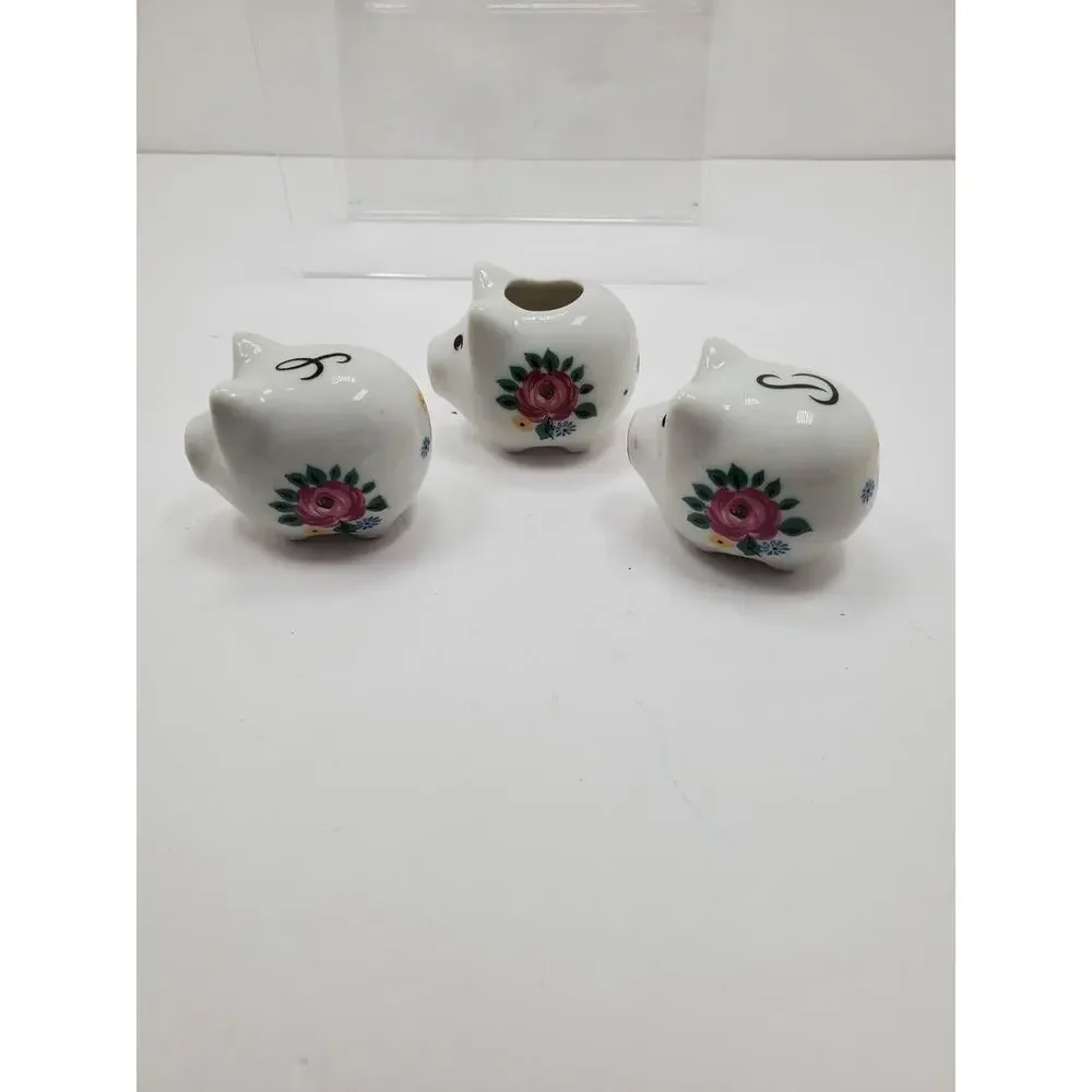 Vintage Cute Ceramic Pig Salt & Pepper Shaker 3-Piece Set w/ Toothpick Holder - Picture 3 of 5